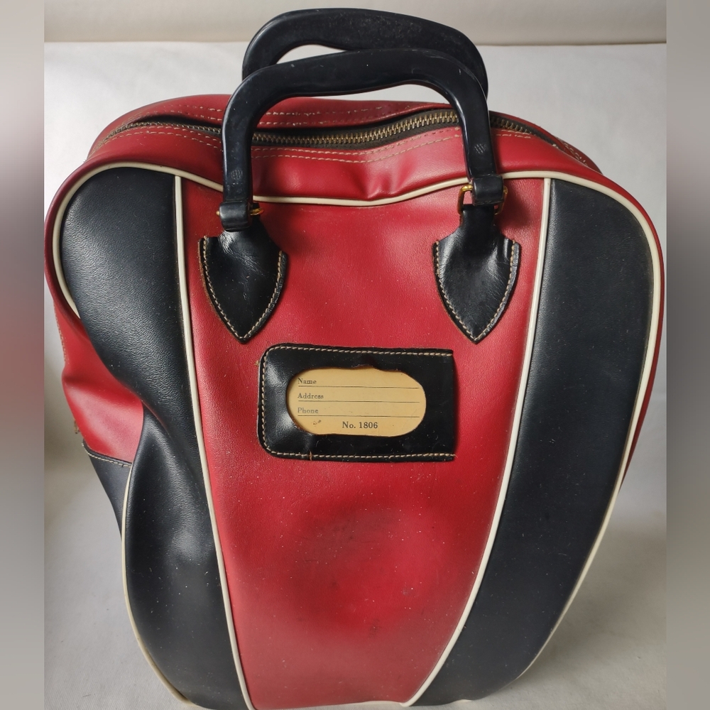 Vintage Clark "Naugahyde" Red Black Bowling Ball Bag Mid Century Chicago Retro